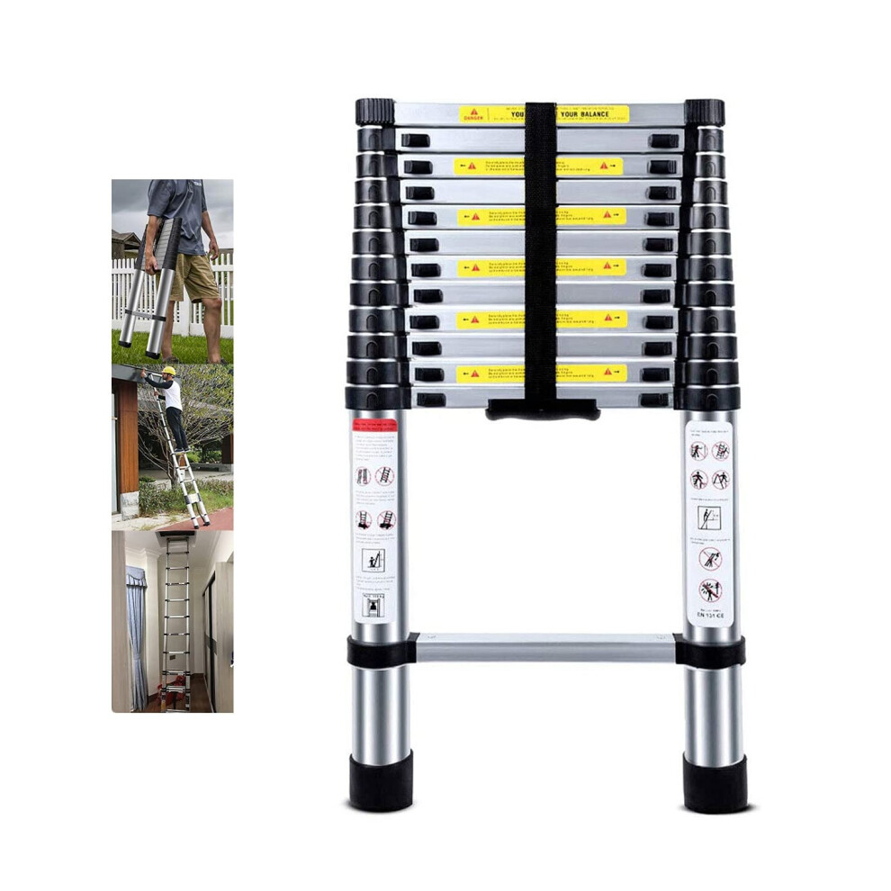 Telescopic Ladder 3.8M Multi-Purpose Folding Aluminium Telescoping Ladder Extendable Portable Loft Ladder Foldable Ladder (12.5FT/3.8M)