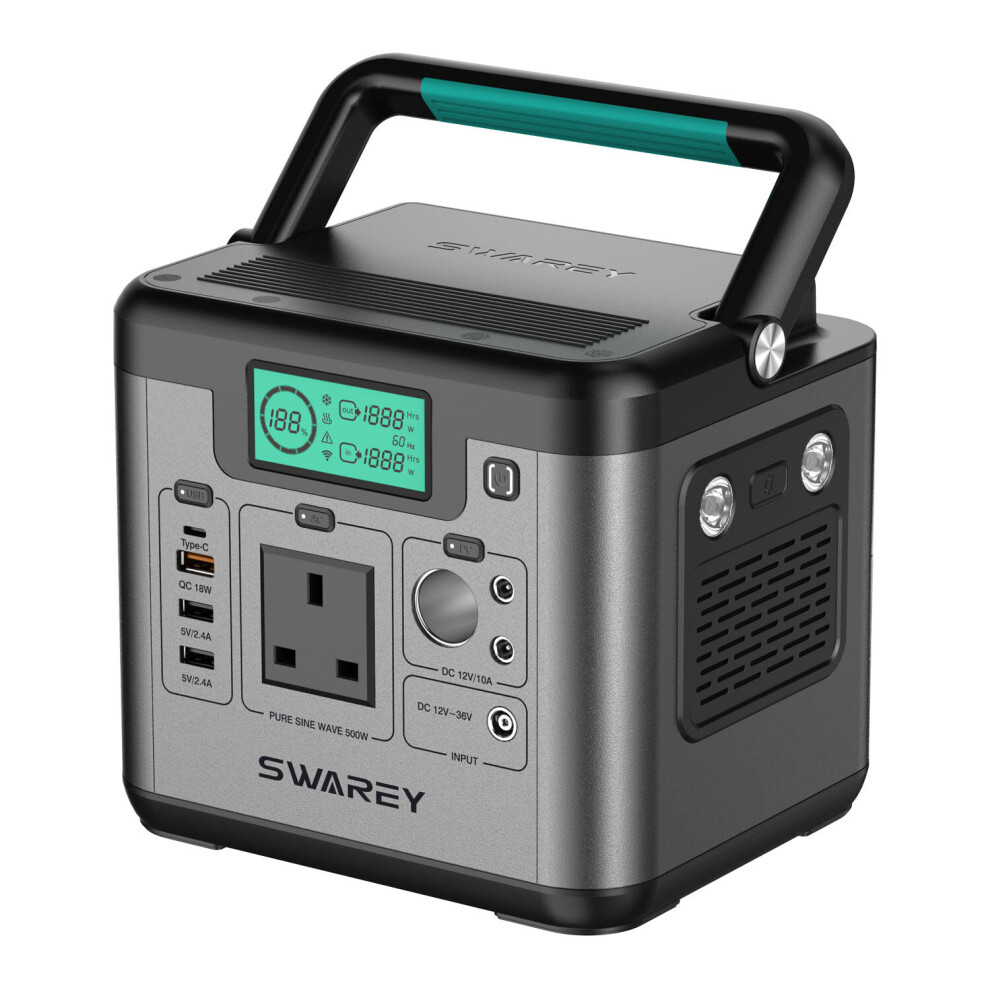 SWAREY Portable Power Station S500 518Wh 230V/500W Pure Sine Wave AC Outlet Portable Power Generator Backup Emergency Power Supply Solar Generator