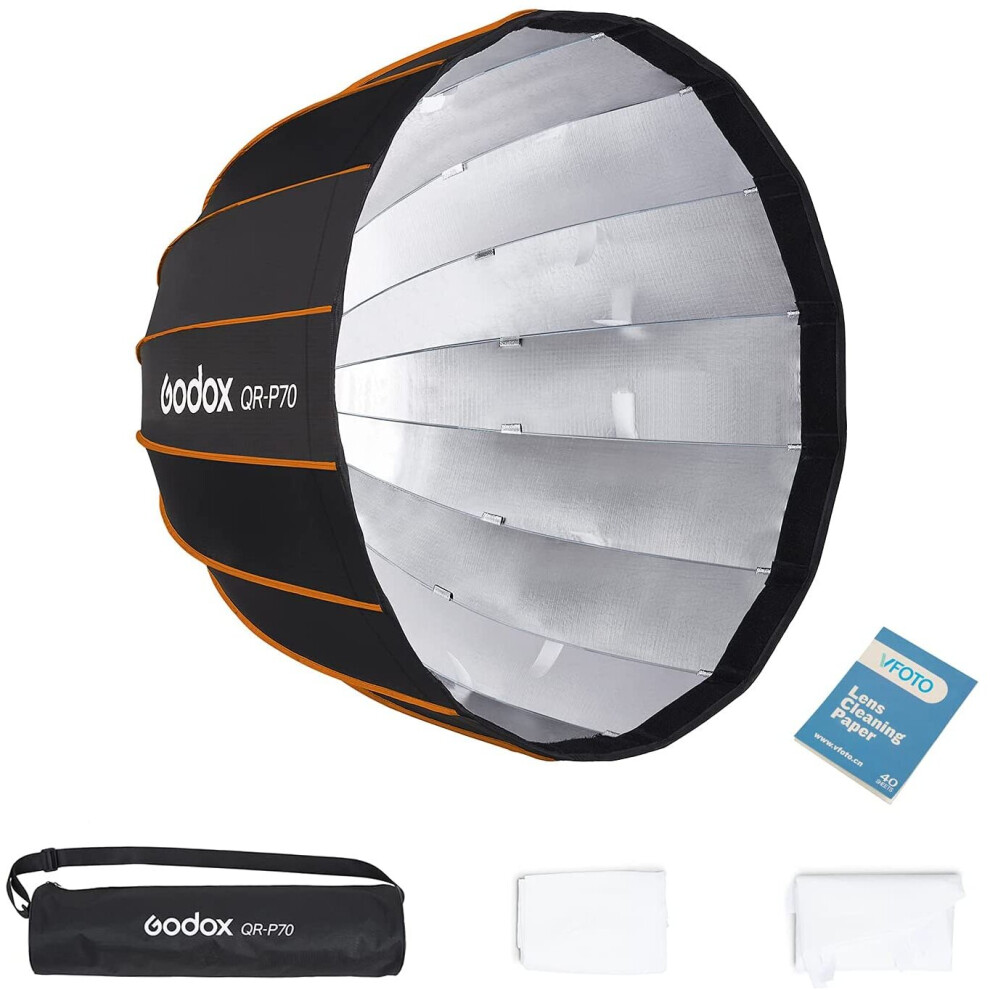 Godox QR-P70 70 cm Quick Release Parabolic Deep Softbox for Godox SL-60W VL150 VL300 UL150 SL150WII SZ150R (70CM/27.6-Inch)