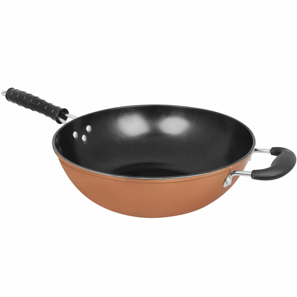 Copper Carbon Steel Induction Wok Chinese Stir Fry Non Stick Frying Pan 30cm 12