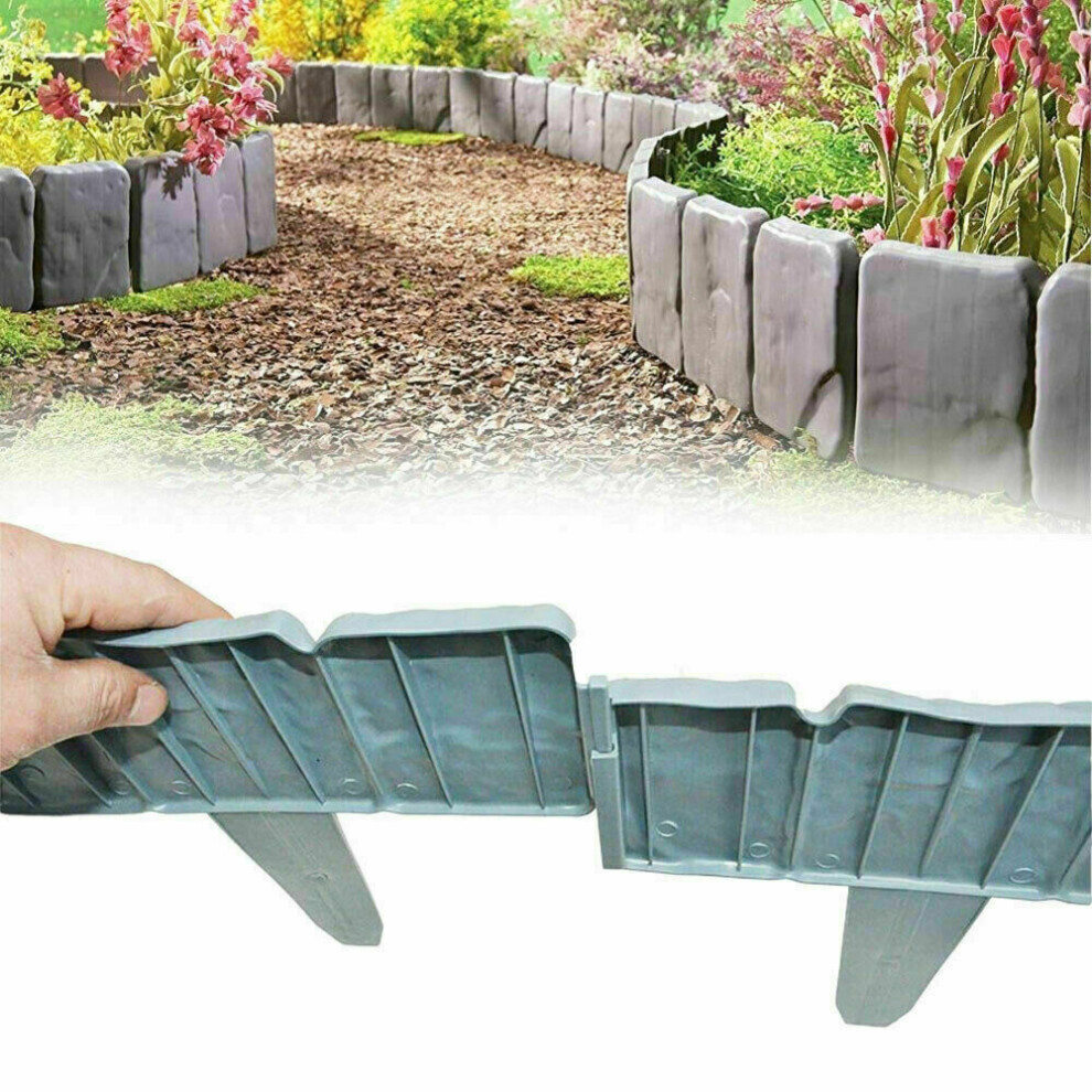 40 Garden Lawn Cobbled Stone Effect Plastic Edging Plant Border Simply Hammer In 762917795881