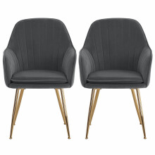 (Grey) 2pcs Modern Velvet Upholstered Dining Chairs with Polished Gold Legs