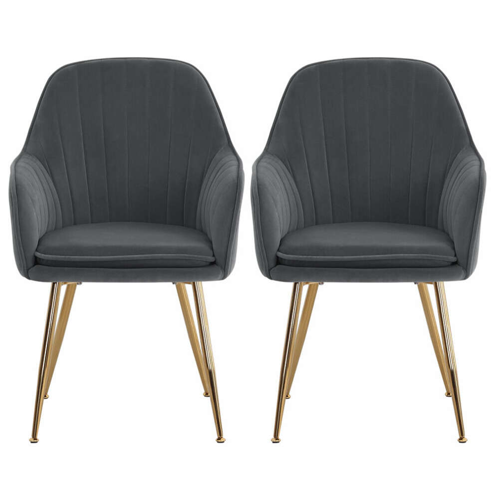 (Grey) 2pcs Modern Velvet Upholstered Dining Chairs with Polished Gold Legs-image-OPC-P8BPPB6-NEW