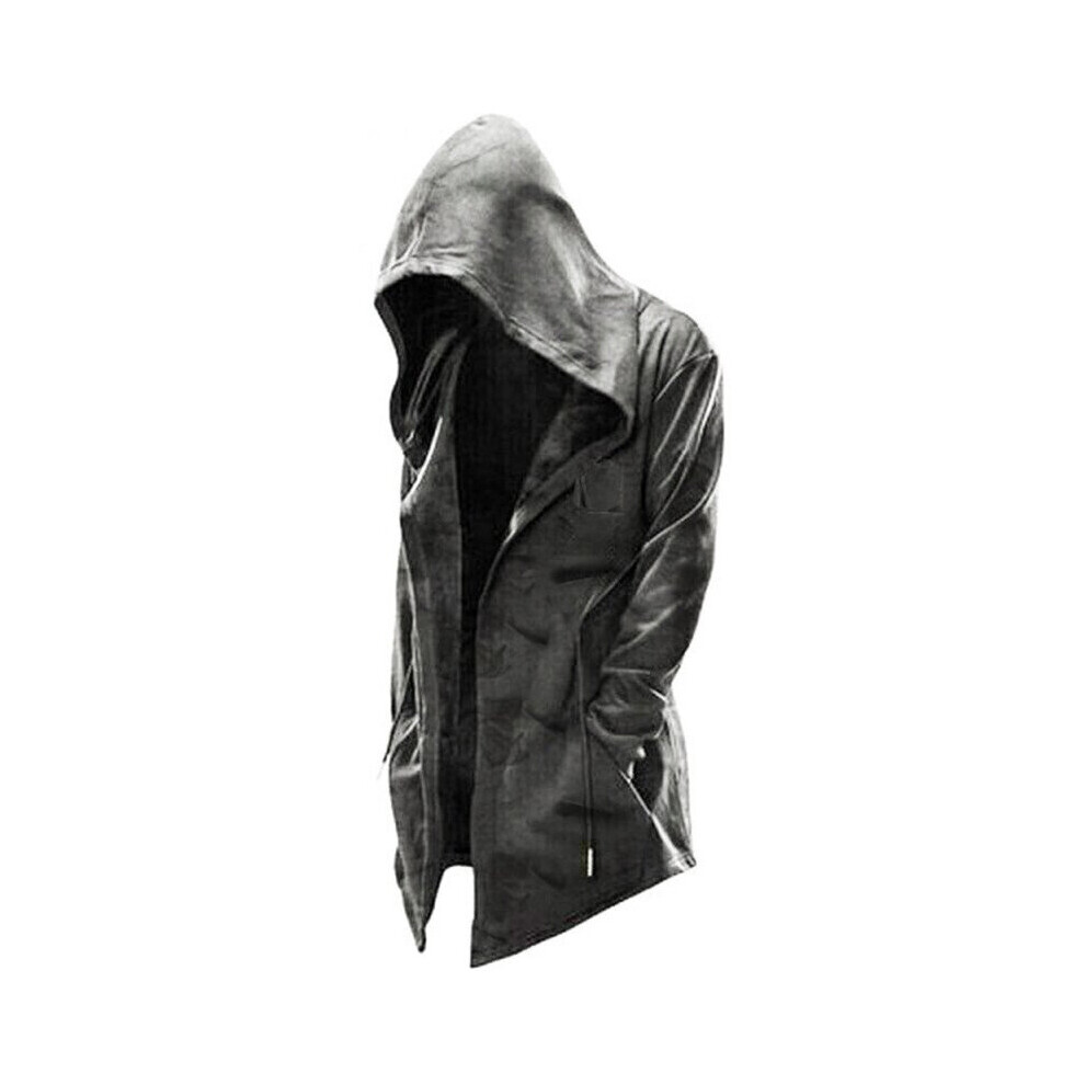 (Gray Black, 3XL) Men Casual Loose Hooded Jacket Coat Hoodie Outwear Overcoat Cardigan Open Front