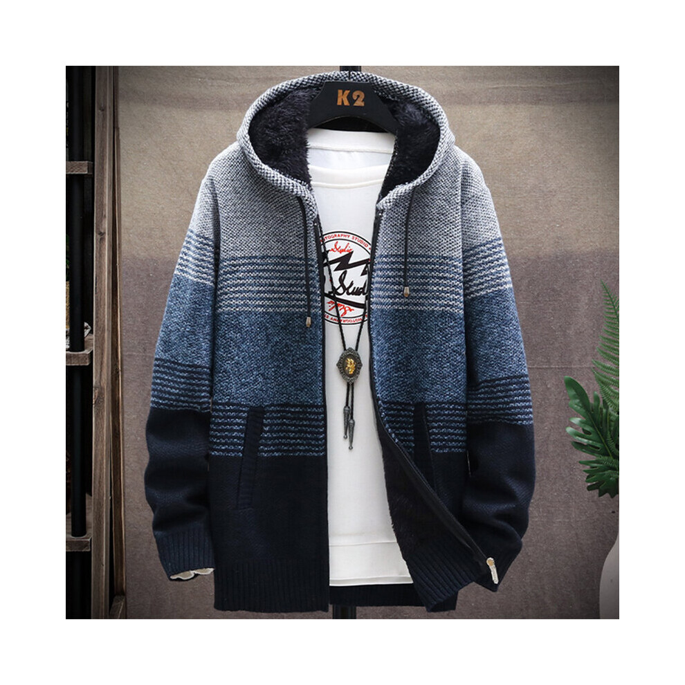 (Light Grey, 3XL) Men's Plus Size Drawstring Loose Stripes Fit Hooded Sweatshirt Casual Zip Hoodie
