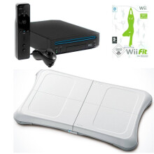 Black Nintendo Wii Console + Wii Fit Game White Balance Board - Refurbished