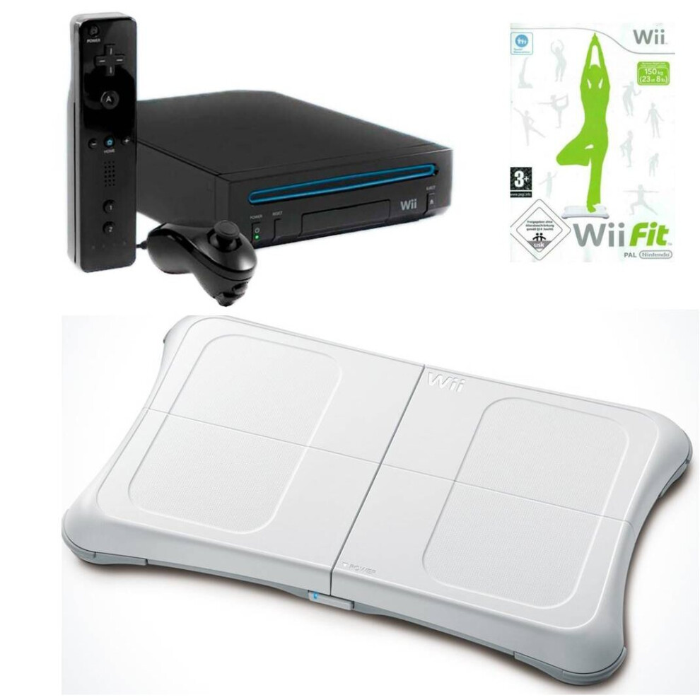 Black Nintendo Wii Console + Wii Fit Game White Balance Board