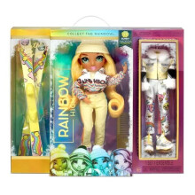 Rainbow High Winter Break Sunny Madison - Poup   e mannequin jaune et coffret de jeu avec 2 tenues de cr   ateur, une paire de skis et des accessoire