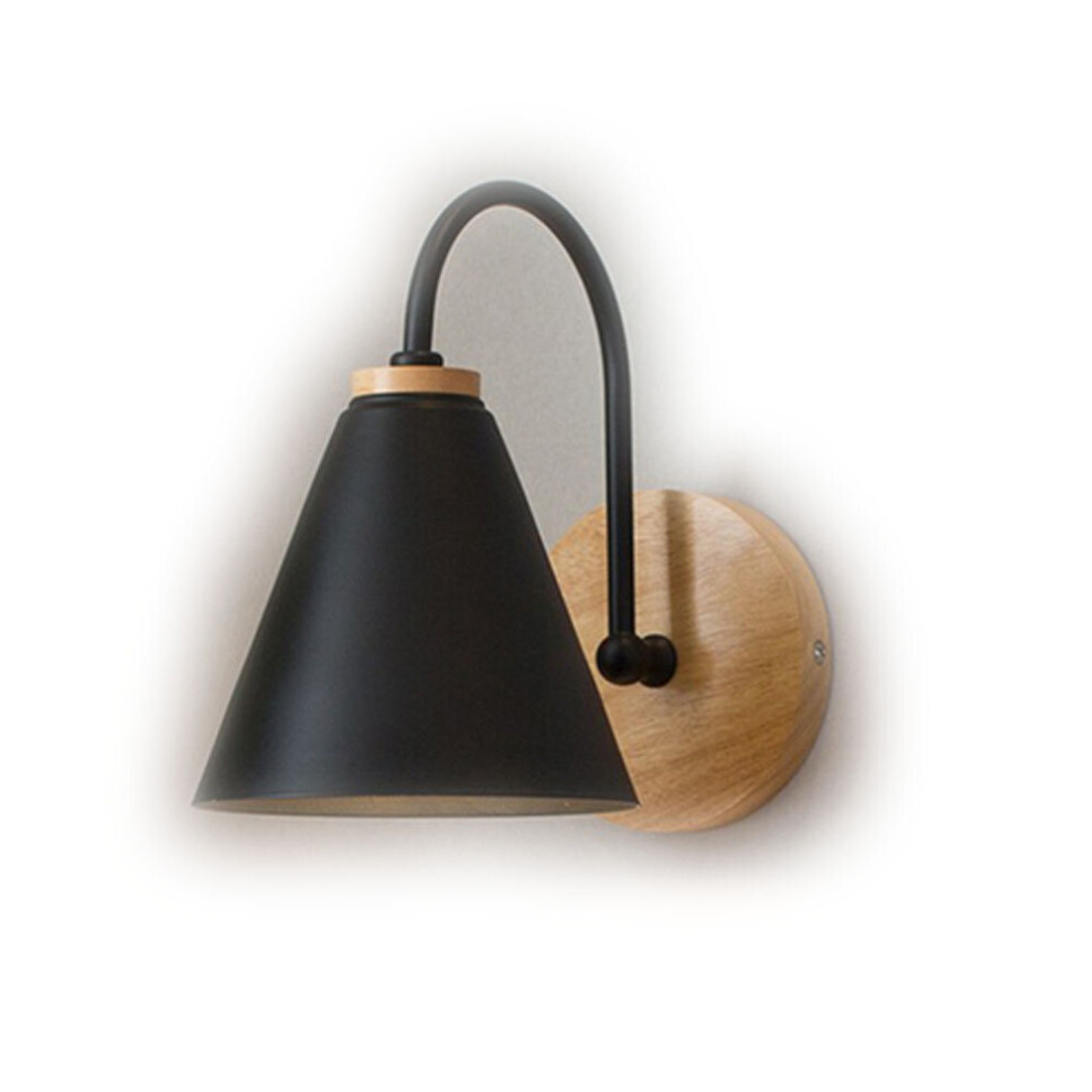 ((Black)) Modern Wooden Wall Light Minimalist Nordic Wall Lamp Retro Wall Sconce E27 for Living Room Bedroom Study Porch Corridor