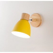 (Yellow) Modern Wall Light Wood Nordic Wall Sconce Vintage Retro Wall Lamp for Indoor Bedroom Cafe Bar Living Room