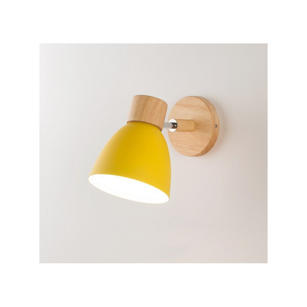 (Yellow) Modern Wall Light Wood Nordic Wall Sconce Vintage Retro Wall Lamp for Indoor Bedroom Cafe Bar Living Room