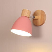 (Pink) Modern Wall Light Wood Nordic Wall Sconce Vintage Retro Wall Lamp for Indoor Bedroom Cafe Bar Living Room