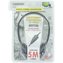 Omega 10030 HP-30 TV Hi-Fi & DVD Stereo Headphone - Rotary Volume, Mono/Stereo, 5m Cable, 6.3mm Gold Plated Adaptor
