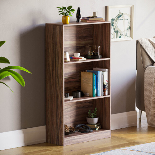Home Discount (Walnut) Cambridge 3 Tier Bookcase Wide Shelf Book Storage