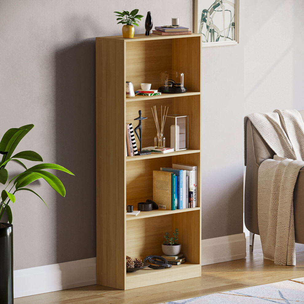 (Oak) Cambridge 4 Tier Bookcase Shelf Office Storage