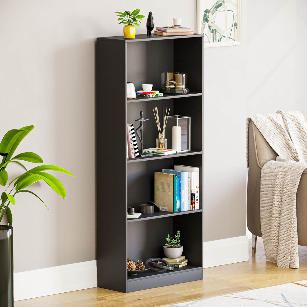 (Black) Cambridge 4 Tier Bookcase Bookshelf Office Storage