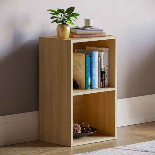 Home Discount (Oak) Oxford 2 Tier Cube Bookcase Modern Storage Unit