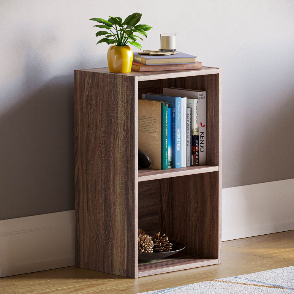 (Walnut) Oxford 2 Tier Cube Bookcase Modern Storage Unit