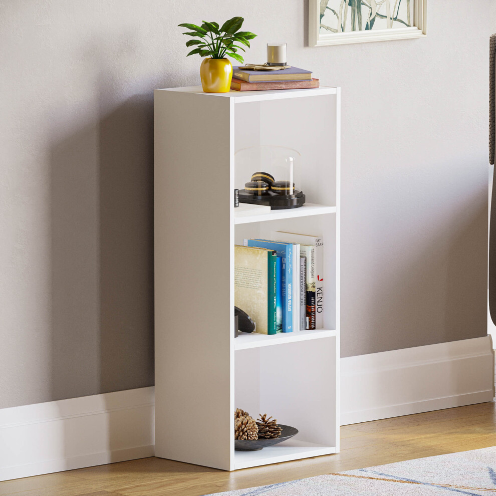 (White) Oxford 3 Tier Cube Bookcase Library Shelving Unit