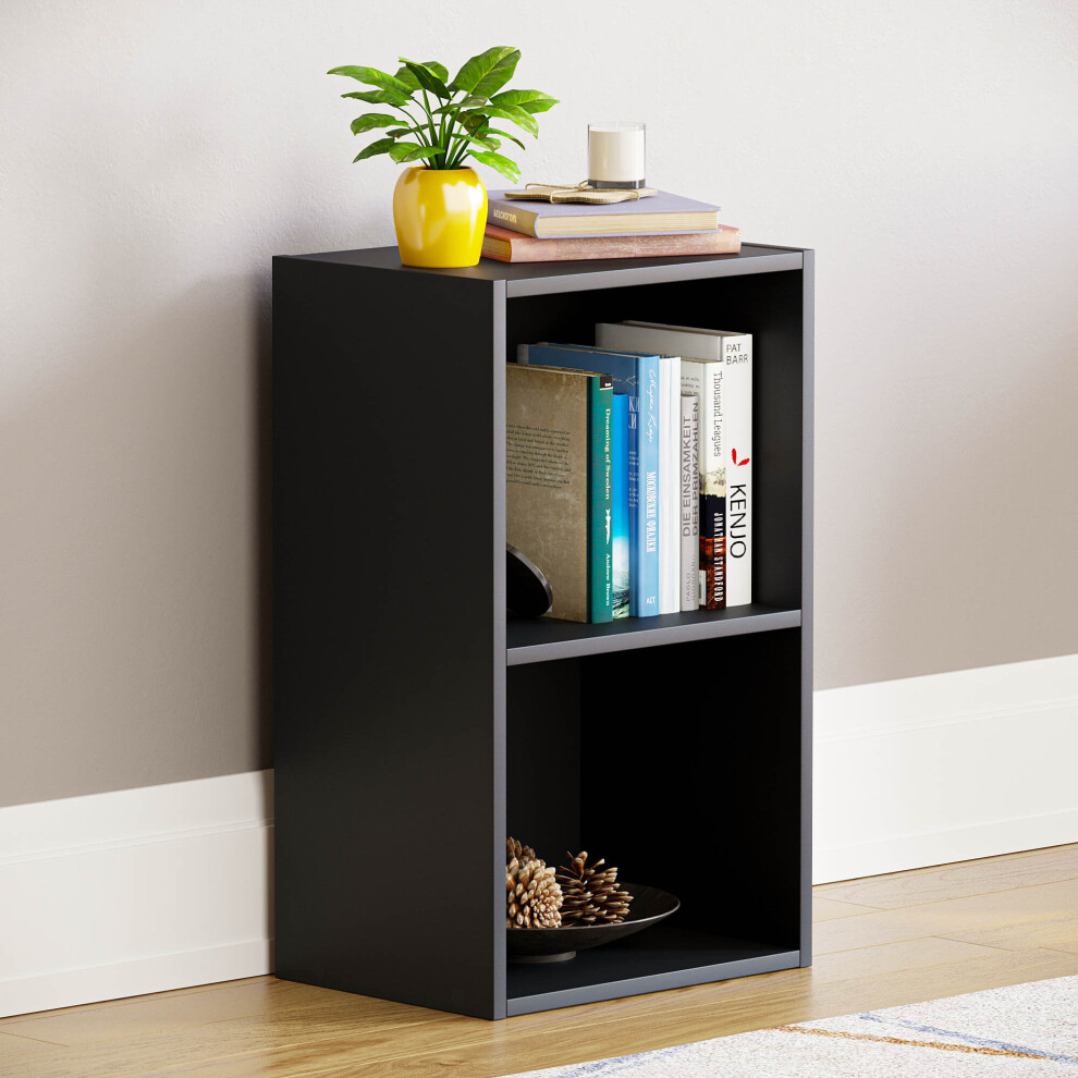 (Black) Oxford 2 Tier Cube Bookcase Modern Storage Unit