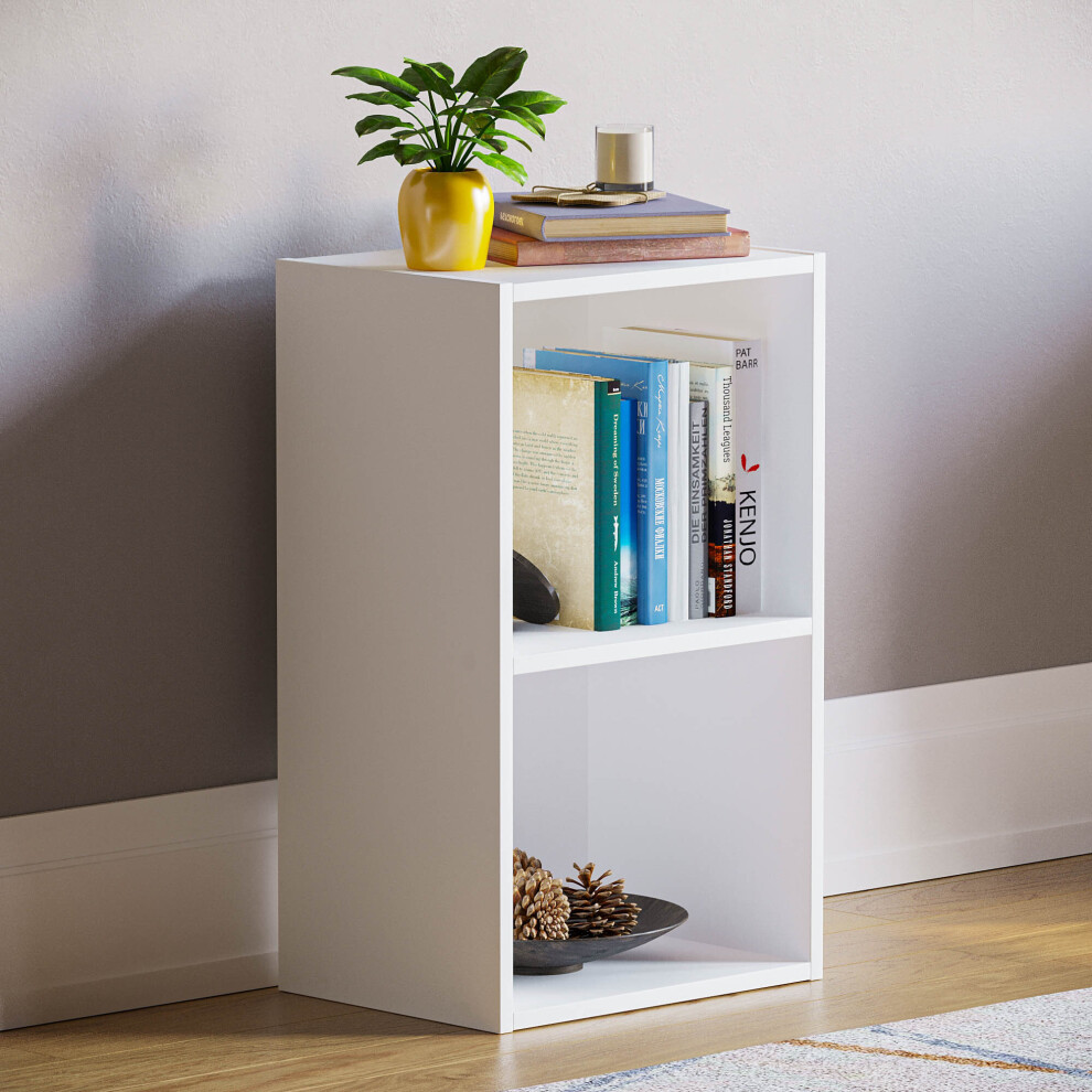 (White) Oxford 2 Tier Cube Bookcase Modern Storage Unit