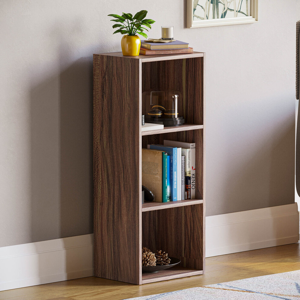 (Walnut) Oxford 3 Tier Cube Bookcase Library Shelving Unit