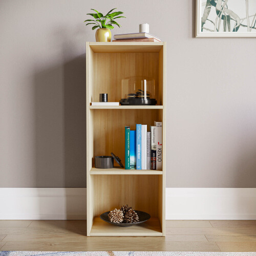 Home Discount (Oak) Oxford 3 Tier Cube Bookcase Library Shelving Unit 1