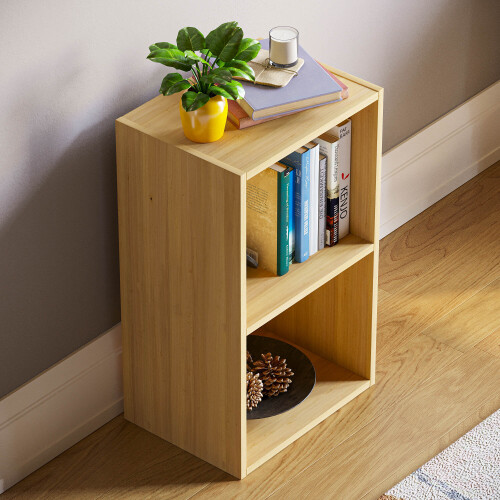 Home Discount (Oak) Oxford 2 Tier Cube Bookcase Modern Storage Unit 2