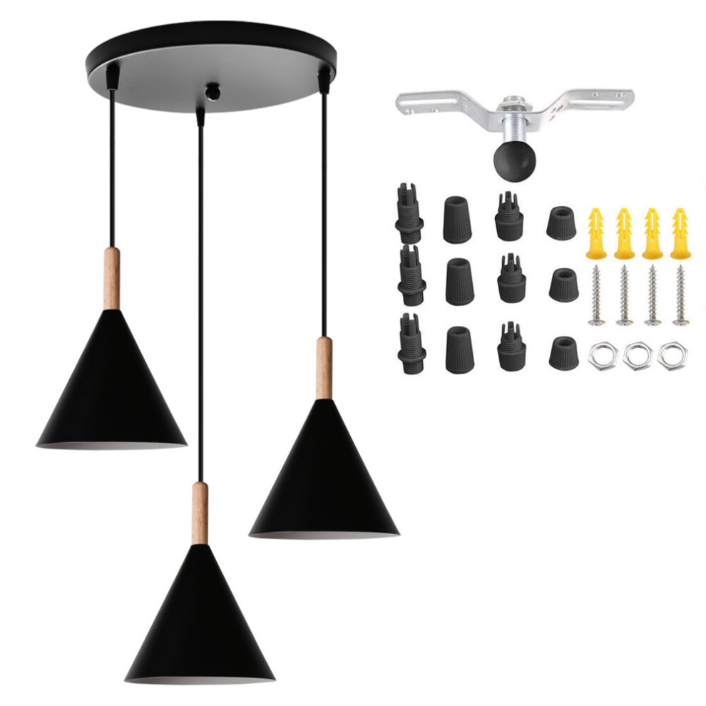 Retro Pendant Light (Black) 3 Lamp Holders Vintage Pendant Lamp Modern Antique Hanging Light E27 Base for Farmhouse Restaurant Loft Kitchen Bar