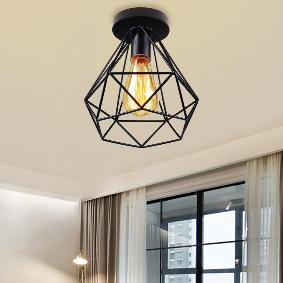 (Black) Industrial Ceiling Light Vintage Metal Chandelier Retro Diamond Ceiling Lamp for Dining Bar Cafe Bedroom Office E27