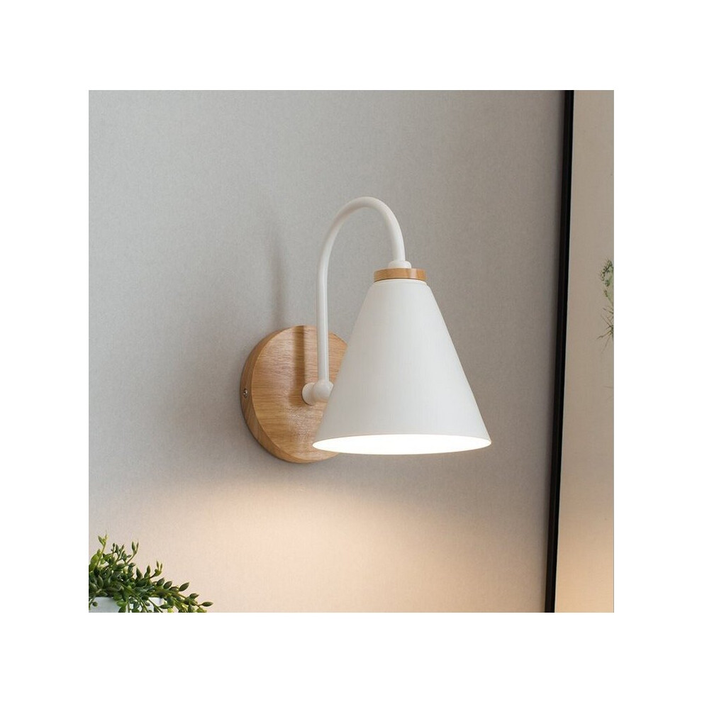 Modern Wooden Wall Light (White) Retro Wall Sconce Minimalist Nordic Wall Lamp E27 for Living Room Bedroom Study Porch Corridor