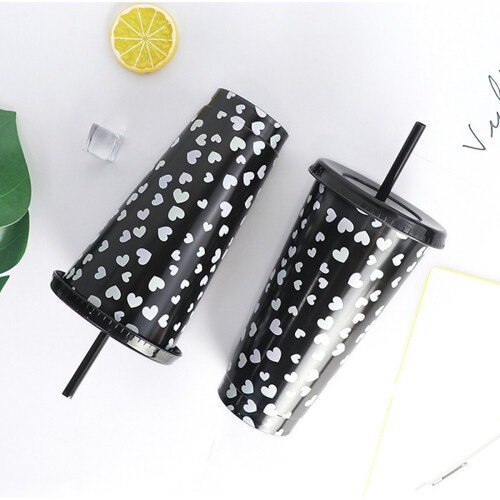 (Black, 1 PC) Loving Christmas Colour Changing Plastic Cold Cup with Straw, 24oz 1