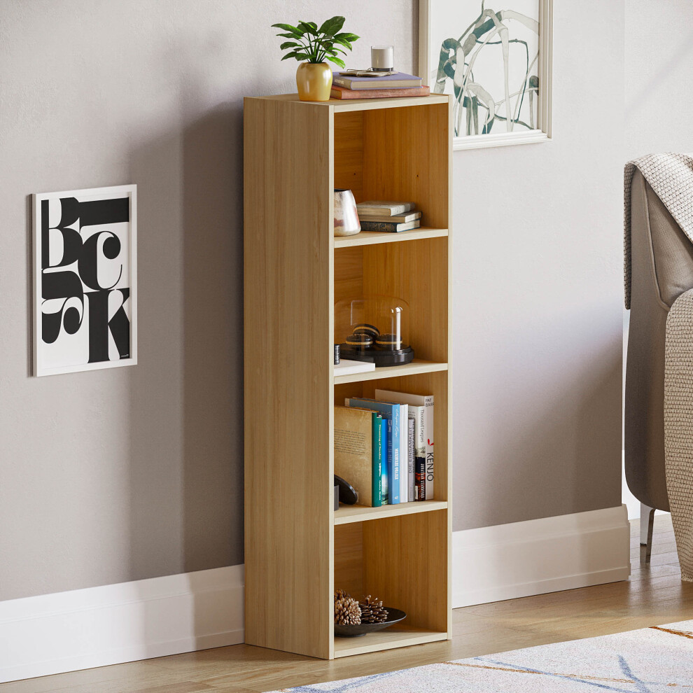 (Oak) Oxford 4 Tier Cube Bookcase Display Shelving Unit