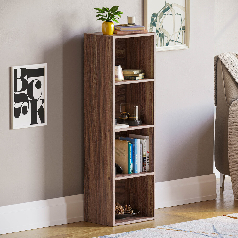 (Walnut) Oxford 4 Tier Cube Bookcase Display Shelving Unit