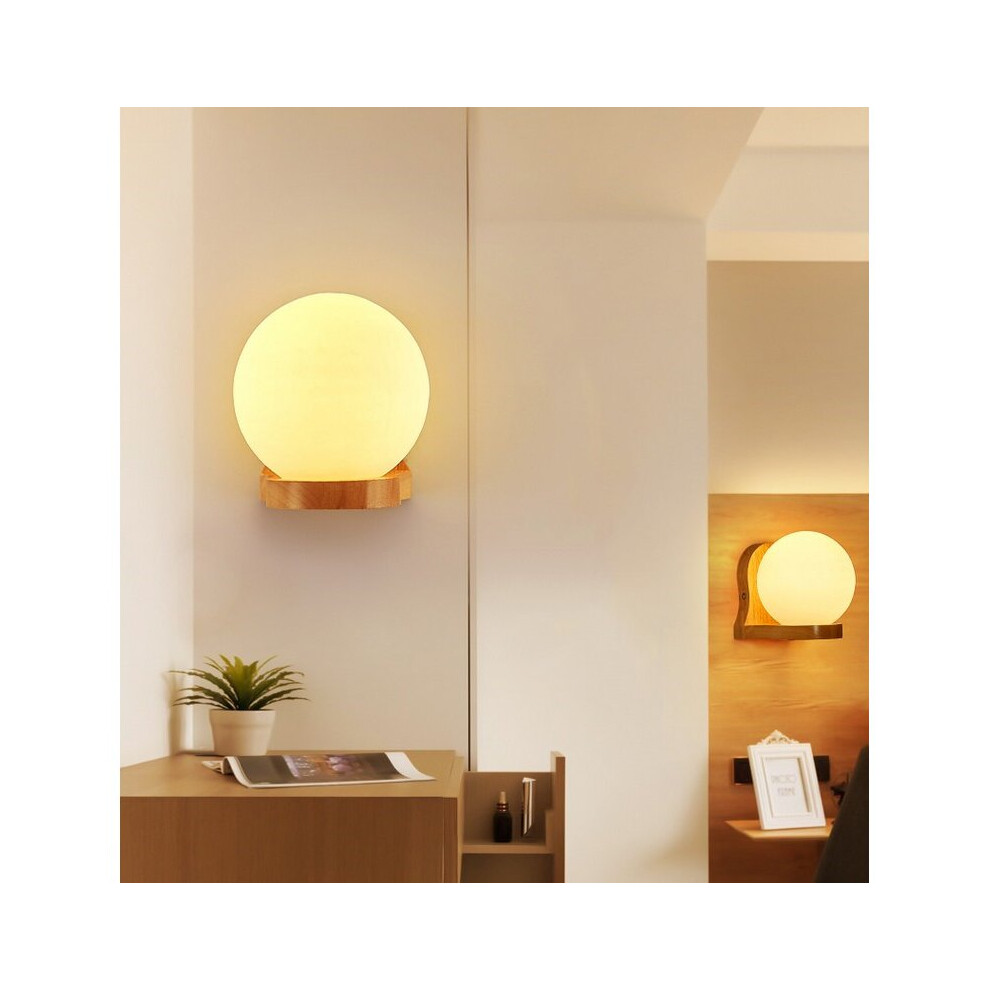 (2 Pack) Modern Ball Wall Sconce Minimalist Wall Light Wood Wall Lamp for Bedroom Study Living Room Balcony Staircase