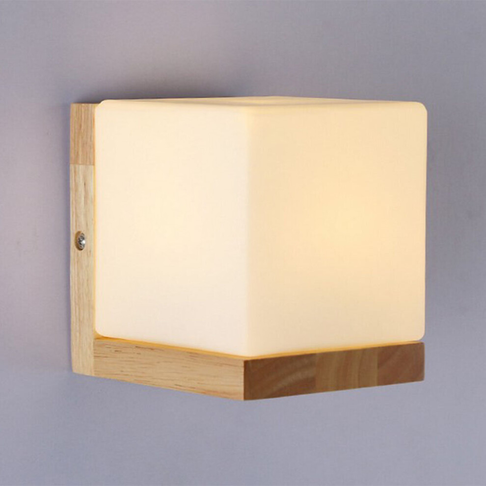 Modern Cube Wall Sconce Minimalist Wall Light Wood Wall Lamp for Bedroom Study Living Room Balcony Staircase