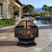 Outdoor Fire Pit BBQ Firepit Brazier Stove Patio Heater Garden Hexagonal Hexagon