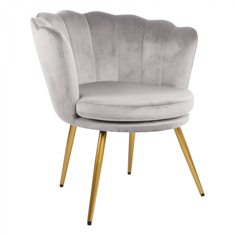 Genesis Flora Accent Chair with Petal Back Scallop Armchair in Velvet - Silver Grey