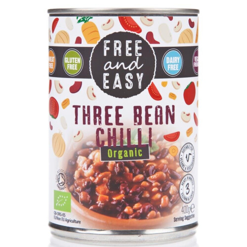 Free & Easy Organicanic Three Bean Chilli Ready Meal 400g (6 Pack)