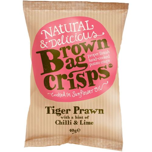 Brown Bag Crisps Tiger Prawn with Chilli & Lime 40g (20 Pack)