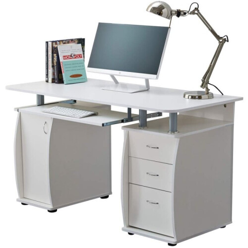 RayGar Deluxe Computer Desk With Cabinet and 3 Drawers - White 1