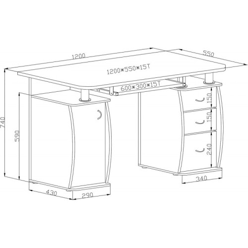 RayGar Deluxe Computer Desk With Cabinet and 3 Drawers - Black 2