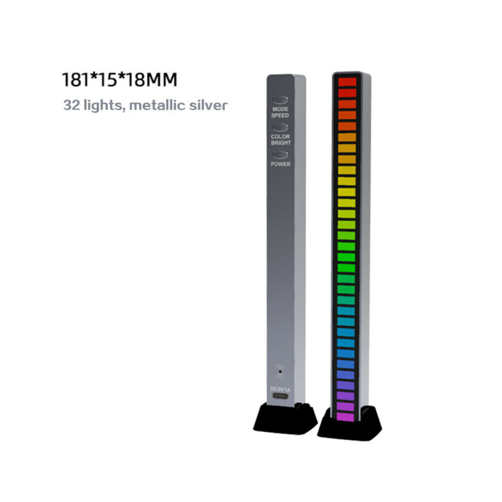 ( 181X15x18mm) 32 Led Rgb Car Sound Control Voice Pc Activated Pick Music Rhythm Silver/White/Light 699346018123