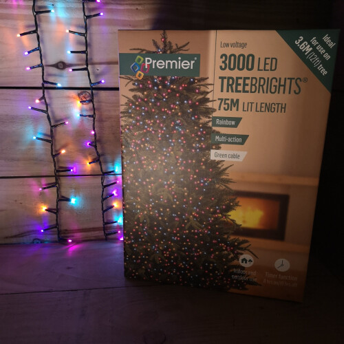 Premier 3000 LED 75m Premier TreeBrights Christmas Tree Timer Lights 8 Function Rainbow 1