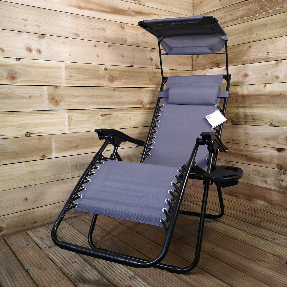 Kingfisher Multi Position Garden Gravity Relaxer Chair Sun Lounger With Sun Canopy In Grey
