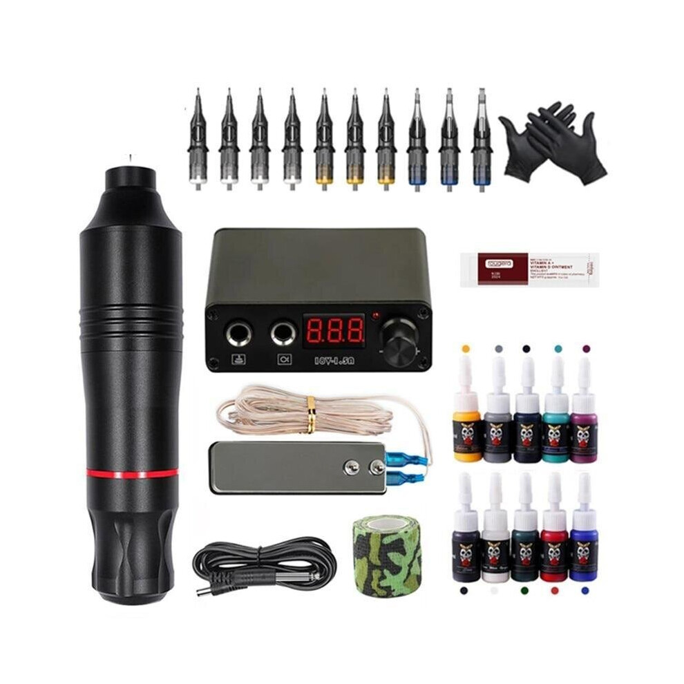 (Black Tattoo Kit, China) Complete Tattoo Machine Kit 