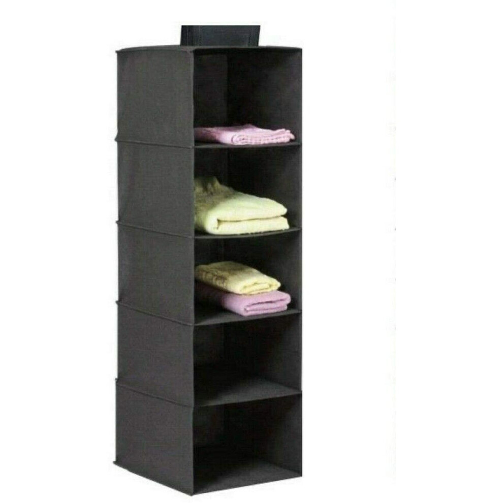 5 Tier Black Wardrobe Hanging Shelves Garment Organizer Storage Clothes Drawer
