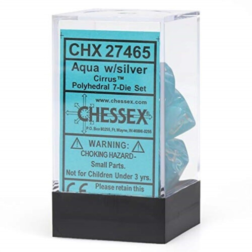 Polyhedral Dice: Cirrus Aqua w/ Silver - Board Game