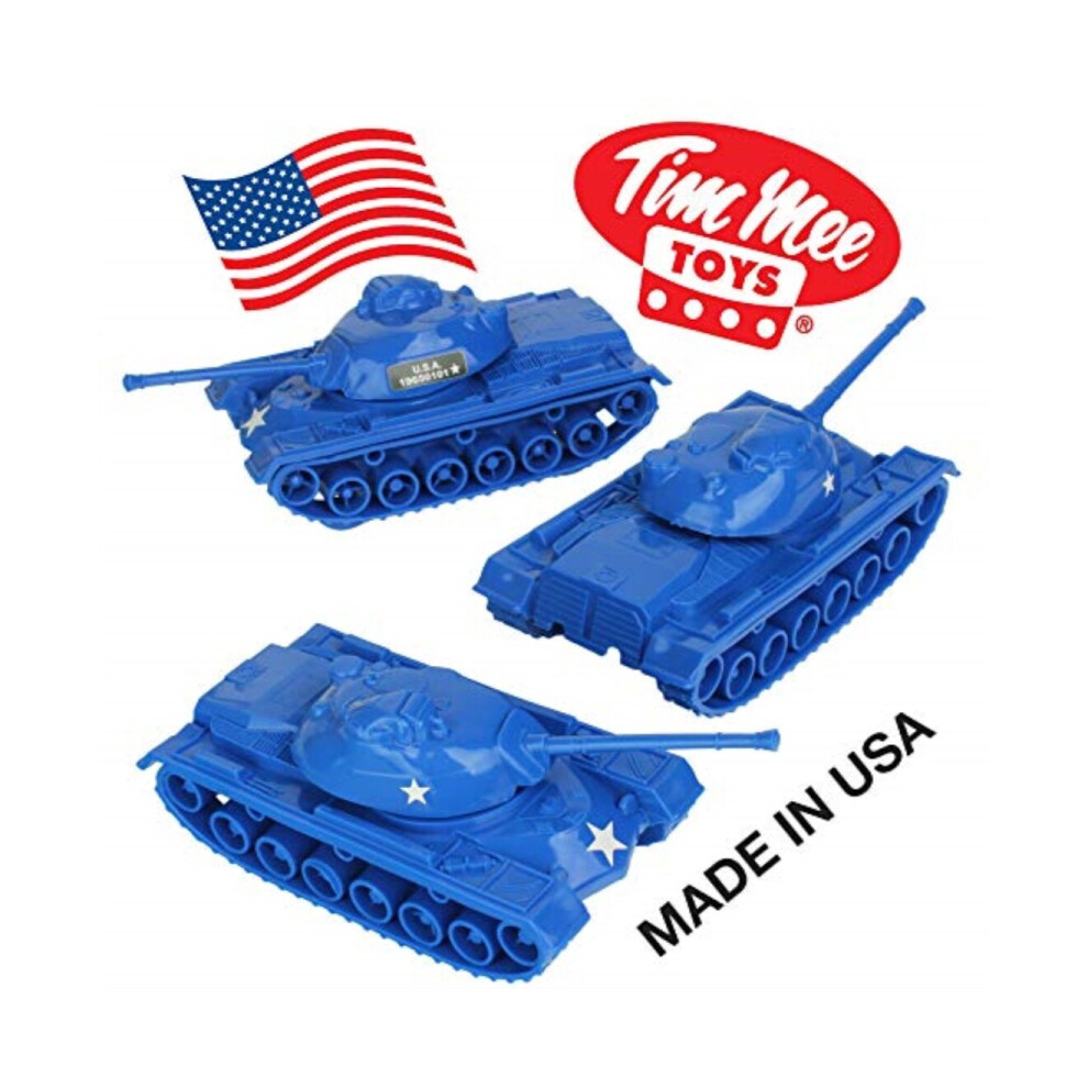 TimMee Toy Tanks for Plastic Army Men Blue WW2 3pc Made in USA