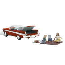 Autoscene parkeret til en picnic 1950'er type k?ret?j m/figurer & Acc HO Scale Woodland Scenics